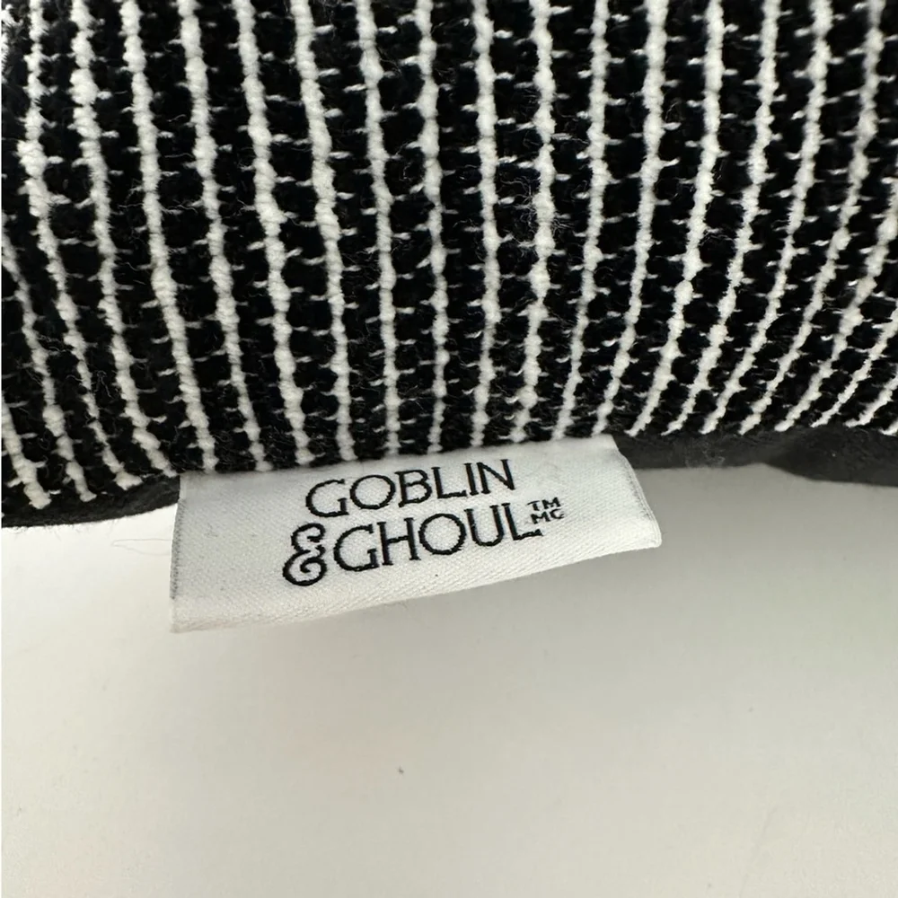 NWT Goblin & Ghoul Ghost Bow Black White Striped Decorative Throw Pillow Kitschy